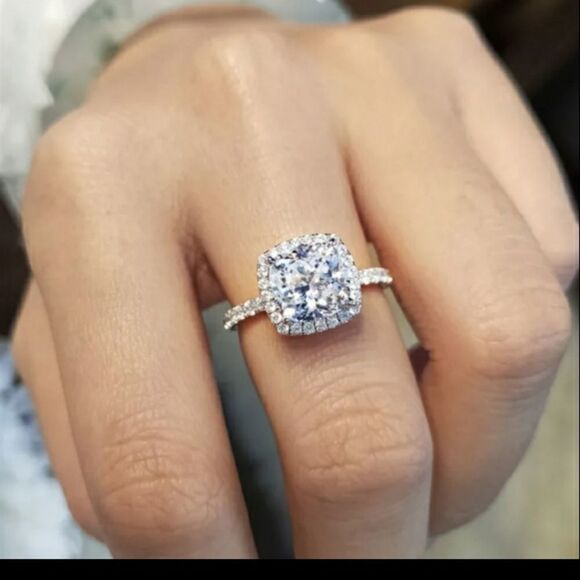 925 STERLING SILVER HALO CZ statement ring 7 9 10 Valentines - Picture 4 of 8